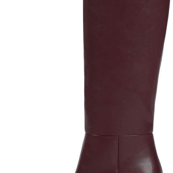 Brand New Women's Burgundy Size 8 Pointed Toe Chunky Heel Long Boots with Side Z - Picture 1 of 7